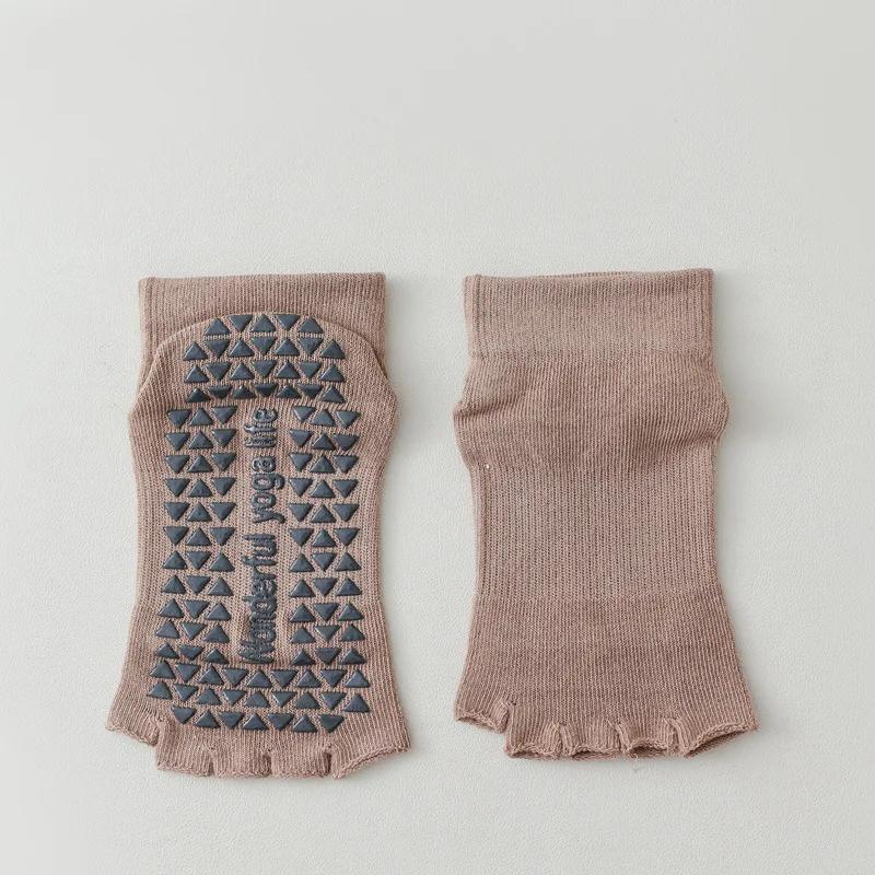 Five Toes Yoga Socks Women Silicone Non-slip Indoor Workout Dance Sports Socks Solid Color Cotton Toeless Fitness Pilates Socks