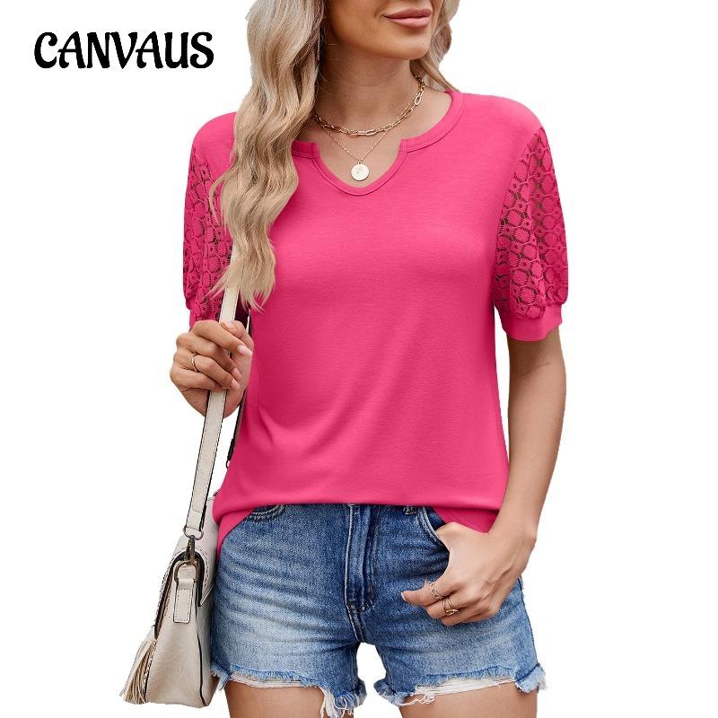 Женская футболка свободного кроя с коротким рукавом и кружевным лоскутным узором, весна-лето, однотонная