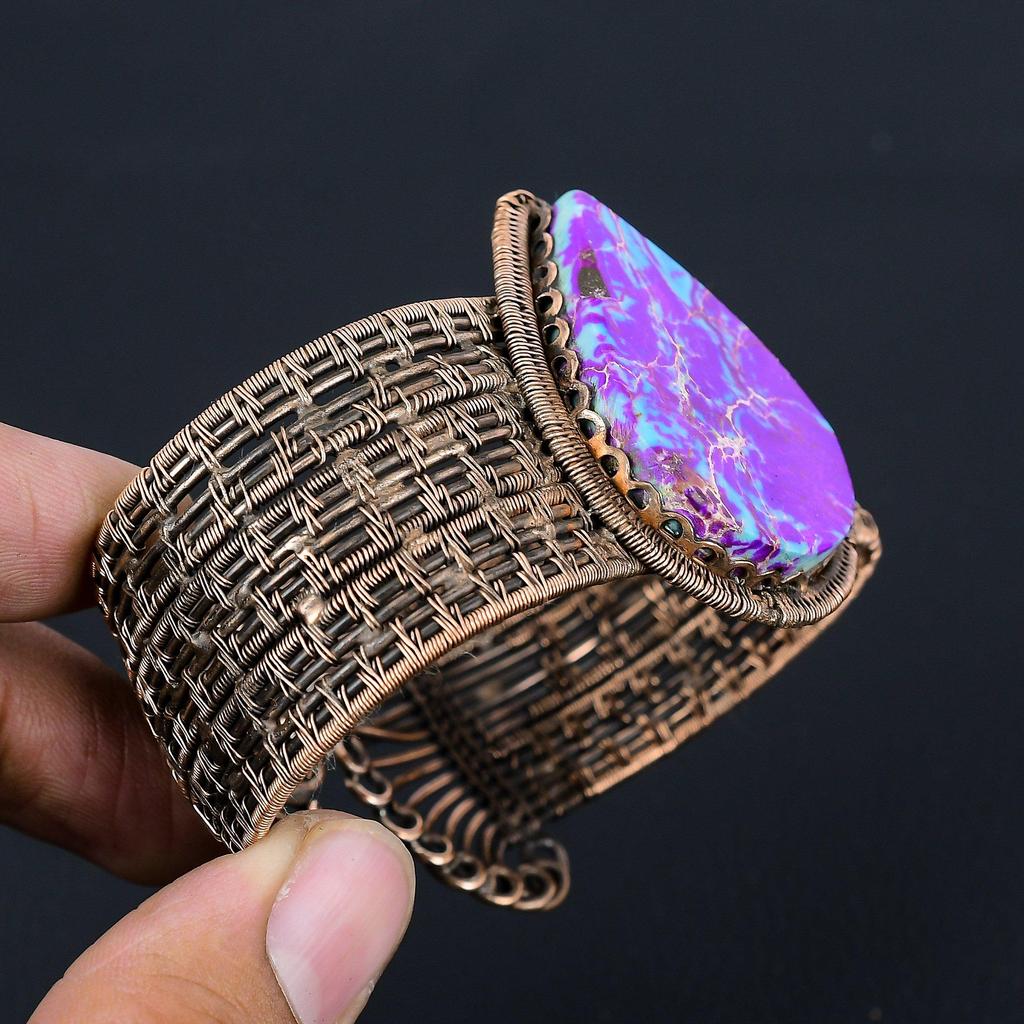 Фиолетовый драгоценный камень из морских отложений, чистая медная проволока, манжеты ручной работы/браслет, регулируемые ювелирные изделия