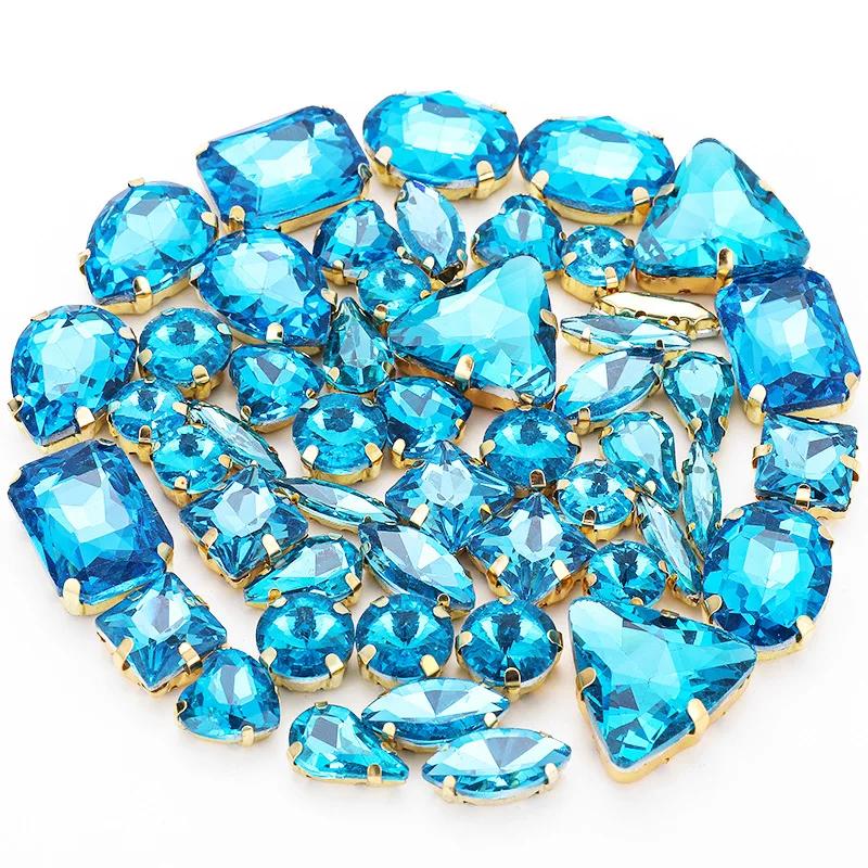 50pcs/Bag Glitter Mixed Shape Sew On Glass Rhinestone Gold Claw Crystal Buckle Diy Wedding Decoration Accessories