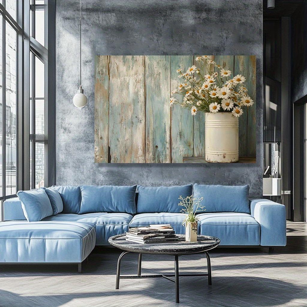 Винтажная ромашка на холсте с художественной печатью Современные цветы Настенный декор для дома, офиса или ванной комнаты, идеально подходит для декора комнаты