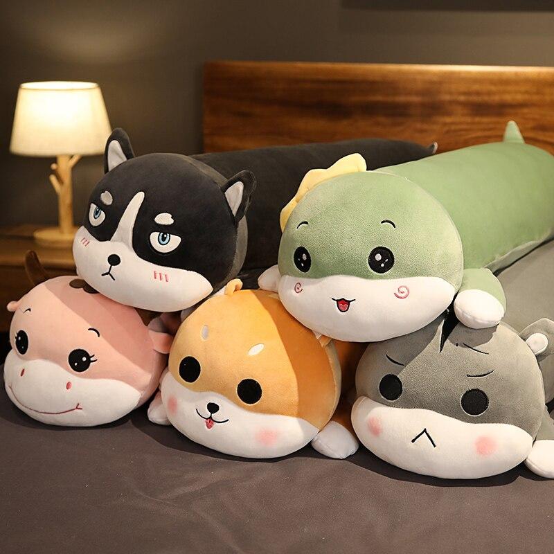80 /100cm Giant Cartoon Animals Plush Sleep Pillow Stuffed Dinosaur Husky Dog Shiba Inu Hamster Cattle Plush Toys For Kids Baby