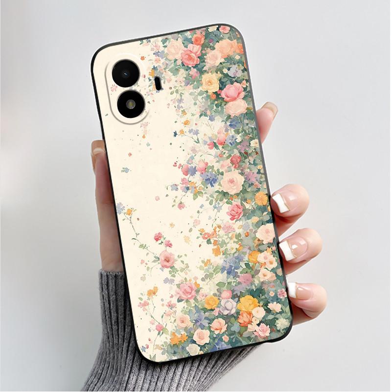 Печатный чехол для телефона для TCL K70 SE (T453D) Чехол-бампер Мягкий Силиконовый Черный Корпус Милый Цветок Мультяшный Чехол Coque