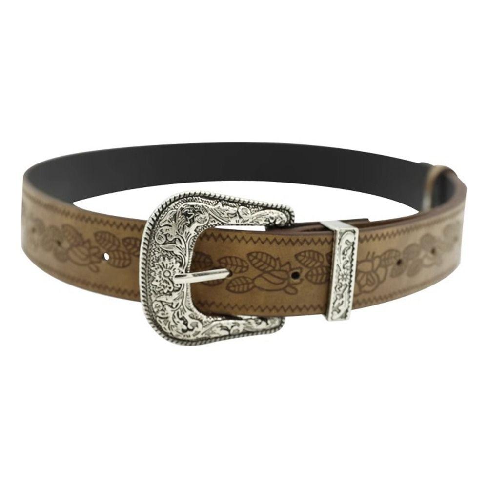 Vintage Printed Ethnic Style Belt Y2k Pants Decorative Gothic PU Leather Belt Female