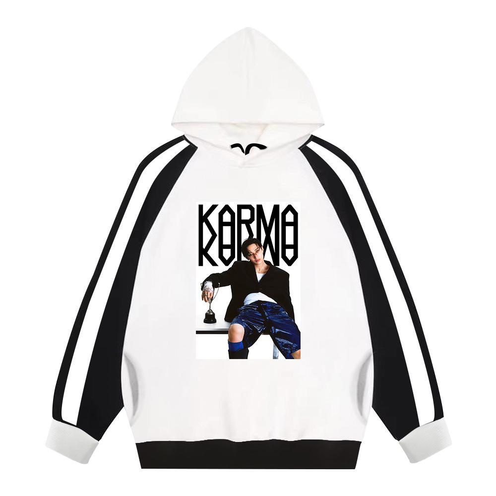 Stray Kids Худи KARMA Унисекс K-Pop Оверсайз Свитшот с Графическим Принтом Фото Участника, Повседневный Уличный Пуловер для Фанатов (Зимняя флисовая версия)