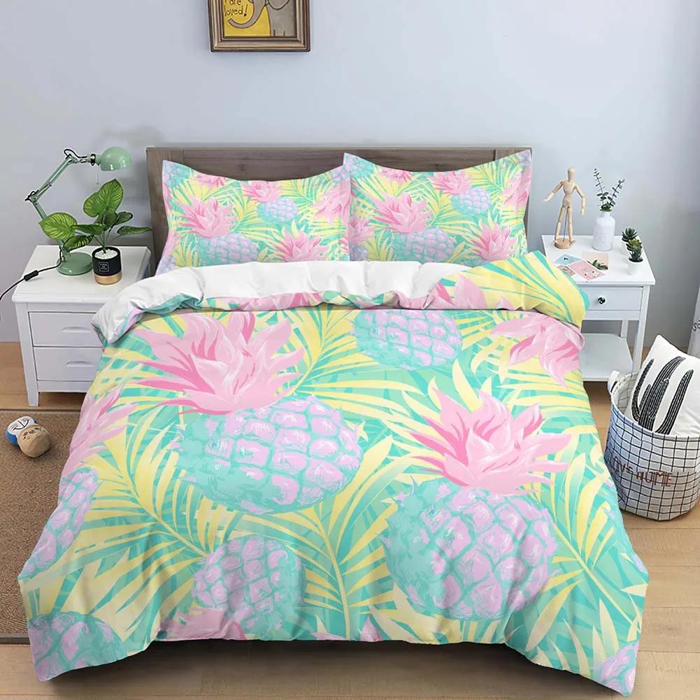 Fruit Pineapple Duvet Cover Yellow Tropical Fruit Plants Theme For Children Boys Girls Teens For Bedroom Decoration Queen King
