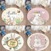 Cartoon Cute Rabbit Print Pattern Circular Carpet Home Living Room Bedroom Children's Room Floor Decoration Flange Soft Carpet