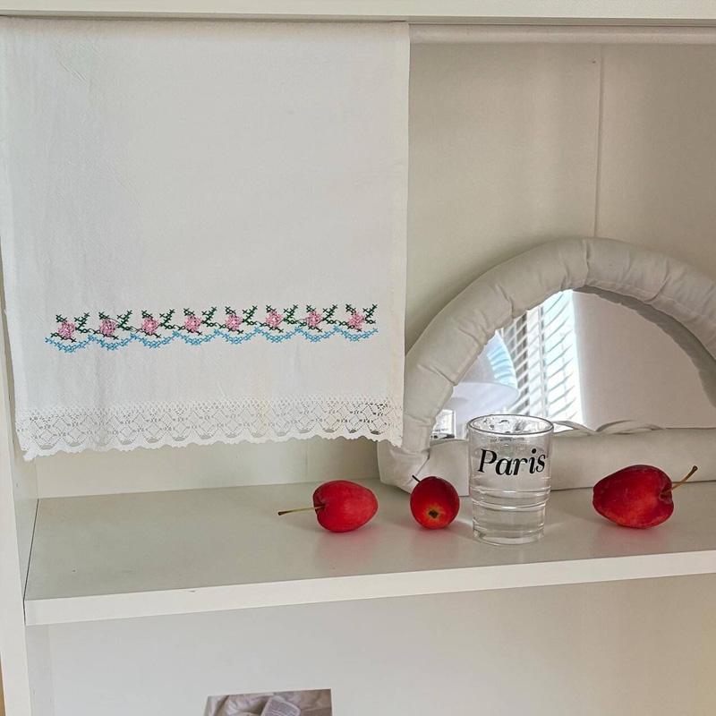 1Pc Solid Color Pastoral Style Photography Props Korean-style Cover Cloth Dust Cover Decorative Cloth Embroidered Cotton Placemat