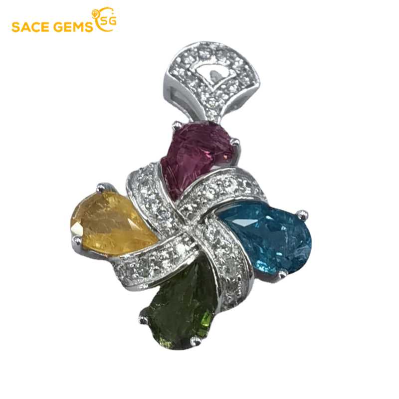Sace Gems Роскошные ожерелья с подвеской из стерлингового серебра 925 пробы, разноцветные турмалиновые ожерелья для женщин, сверкающие ювелирные изделия, подарок на день рождения