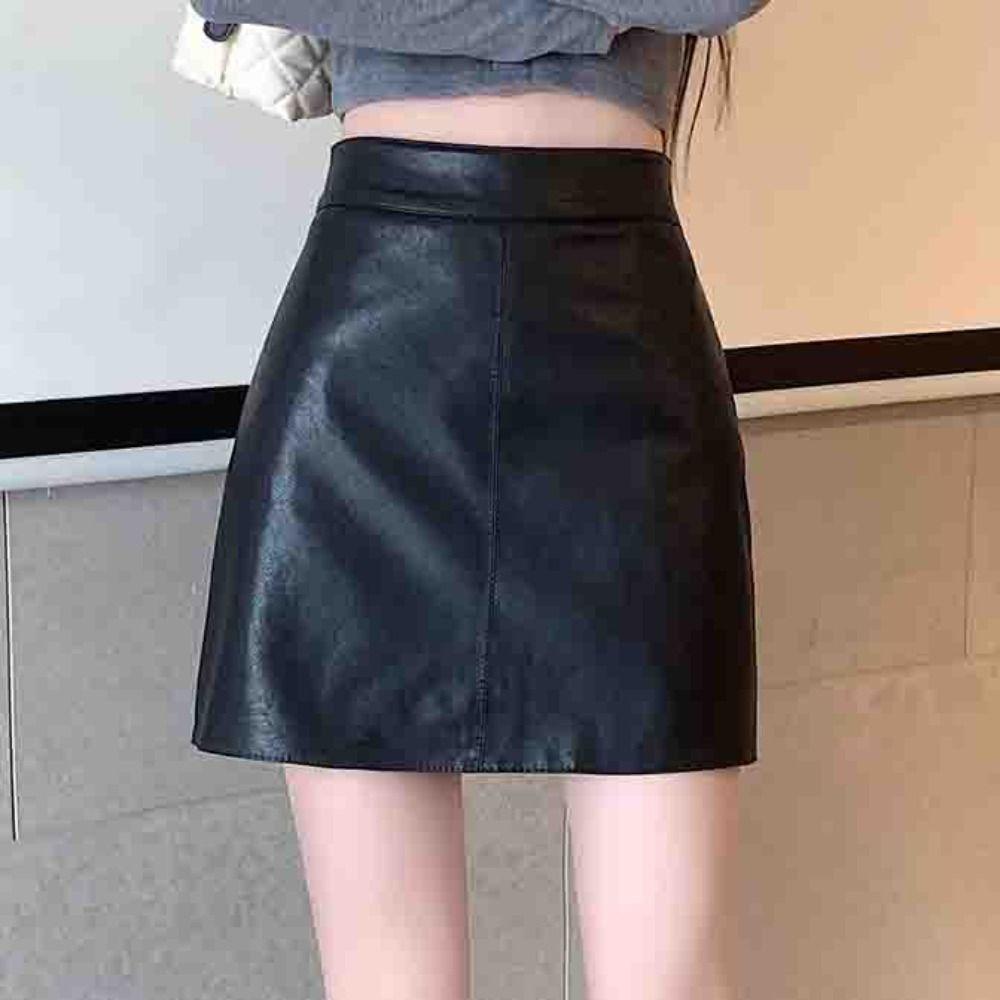 Однотонные короткие мини-юбки с защитными брюками, юбка-трапеция с высокой талией, летняя юбка из искусственной кожи
