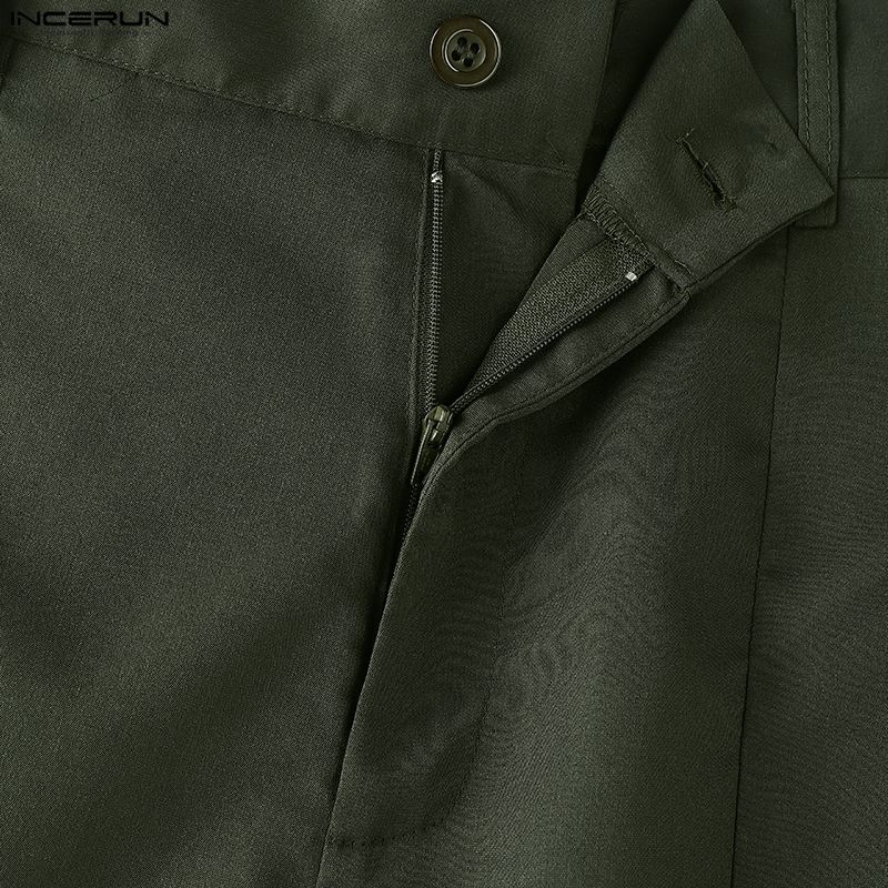 INCERUN Мужские повседневные брюки с высокой талией на молнии, с длинным подолом-фонариком