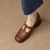 Women's 2023 British-Style Chunky Heel Retro Brown Leather Shoes with Square Toe