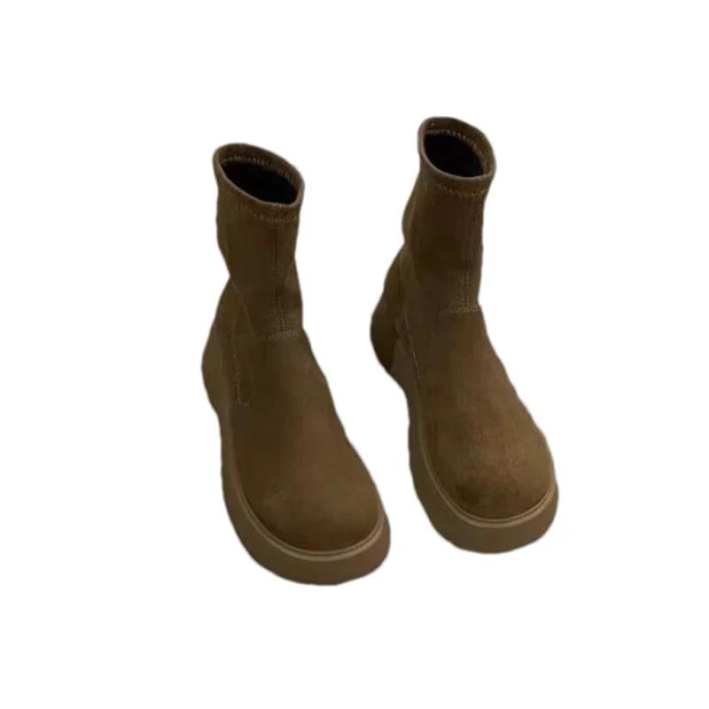 Platform Suede Snow Ankle Boots Women Flats Warm Shoes Woman 2025 Trend Winter Causual Walking Goth Motorcycle Botas De Mujer