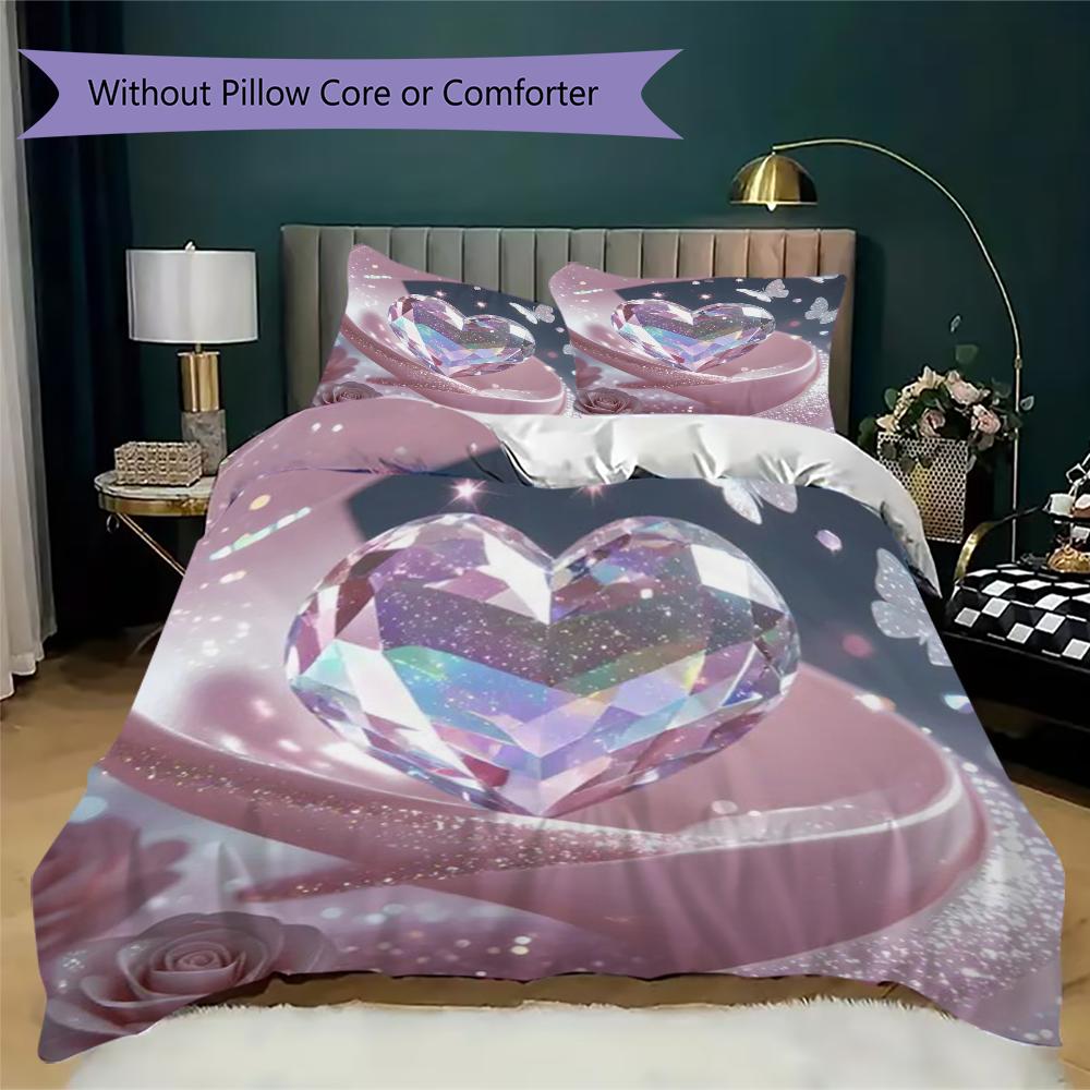 Heart Pattern Bedding uilt Set uilt Cover Pillowcase Home Decoration Birthday Gift (1 * duvet cover + 2 * pillowcase without core)