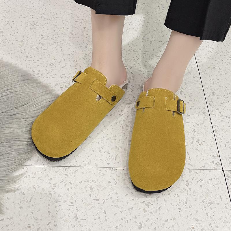 Женские европейские и американские тапочки большого размера с закрытым носком из пробки - Модные полутапочки в римском стиле для пар