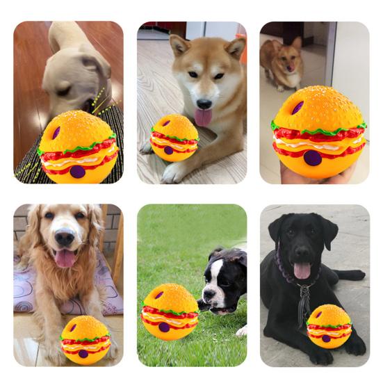 Игрушка для домашних животных Форма гамбургера Звук хихиканья Привлекает Устойчивость к укусам Уход за зубами Многофункциональная чистка зубов Игровая игрушка Шар для собак Качающийся шар для хихиканья Товары для домашних животных