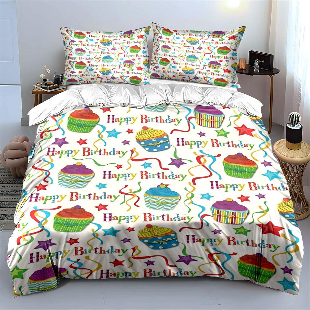 Happy Birthday Cupcake Set Bedding Duvet Cover Set Duvet Cover Pillowcases (1 * Duvet Cover 2 * Pillowcases, without duvet insert)
