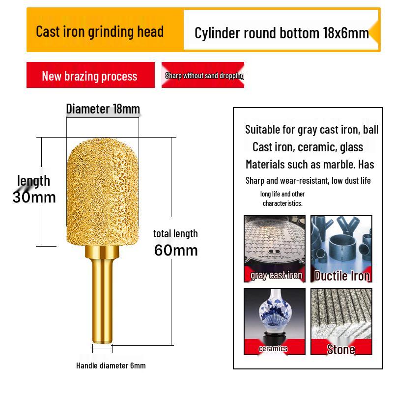 Diamond Brazed Carbide Grinding Head for Ductile Iron & Stone, Compatible with Electric Drills