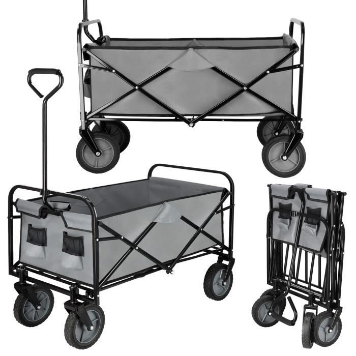 Chariot de transport pliable - SPRINGOS - Gris - Charge max 80 kg - 4 roues - Dimensions 54x65x90 cm