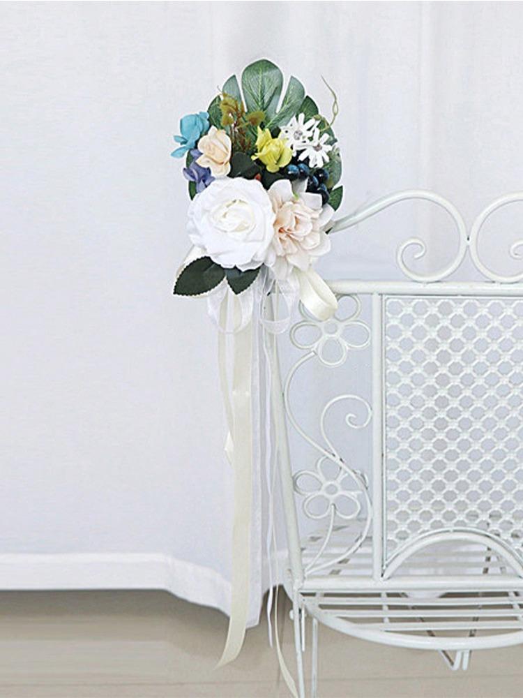 1 шт. Украшения для стульев Украшения для прохода на свадьбе для свадебной церемонии Цветы для церкви Декор для вечеринки с искусственными цветами Эвкалиптом и лентами