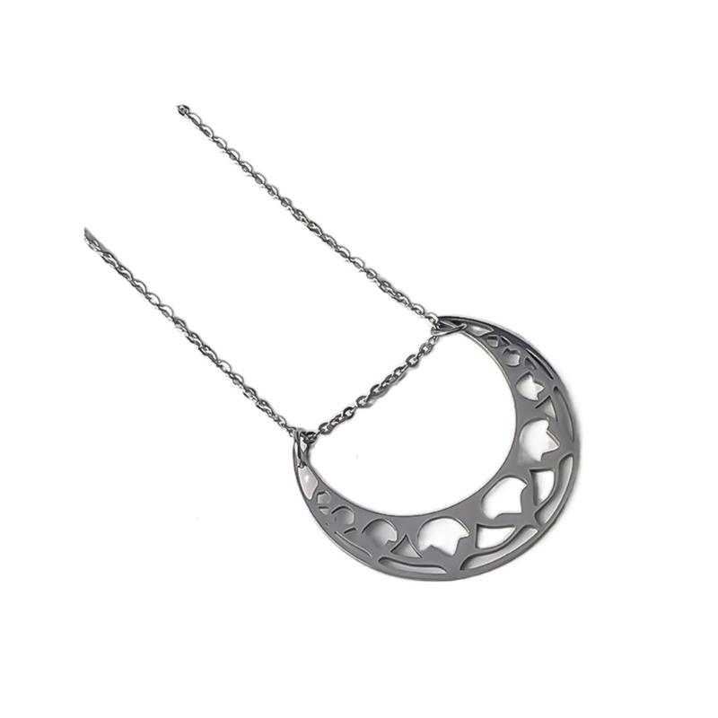 Stylish Lunar Cutout Necklace Stainless Steel Moon Charm Neck Chain Adjustable Length Clavicular Chain for Women Girls