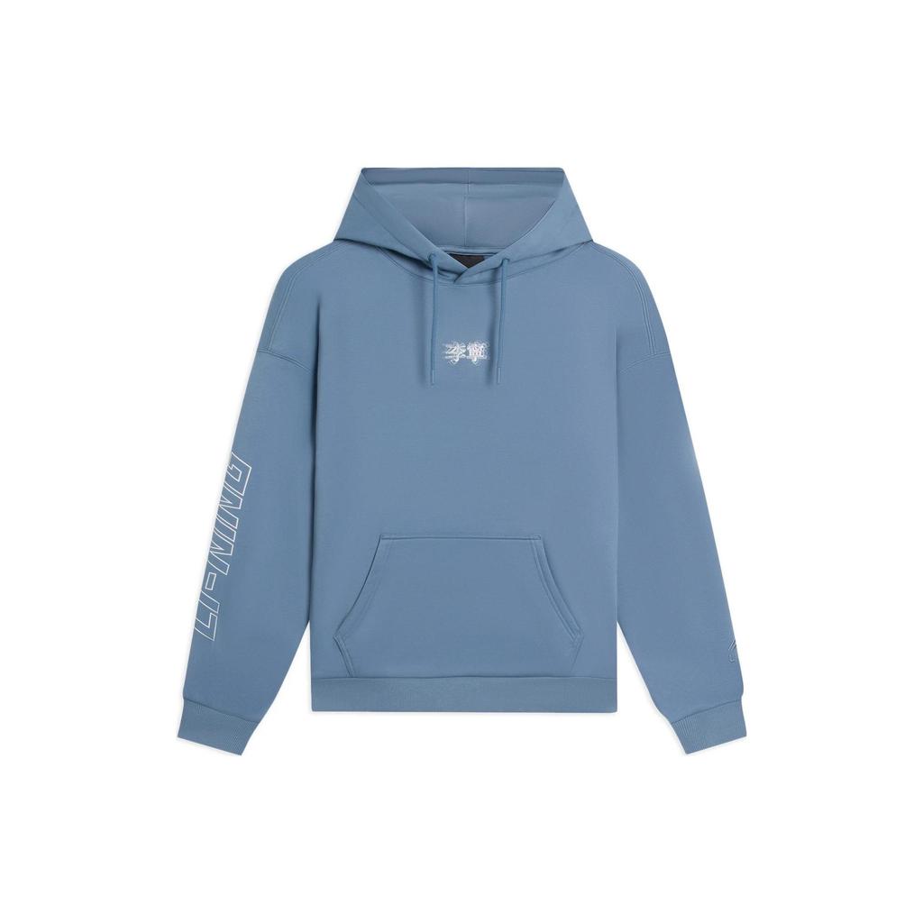 Li-Ning Серия Sports Trend, однотонный принт, китайские иероглифы, буквы, толстовка с капюшоном на флисовой подкладке, толстовка с длинными рукавами, унисекс, синяя, AWDSB19-5
