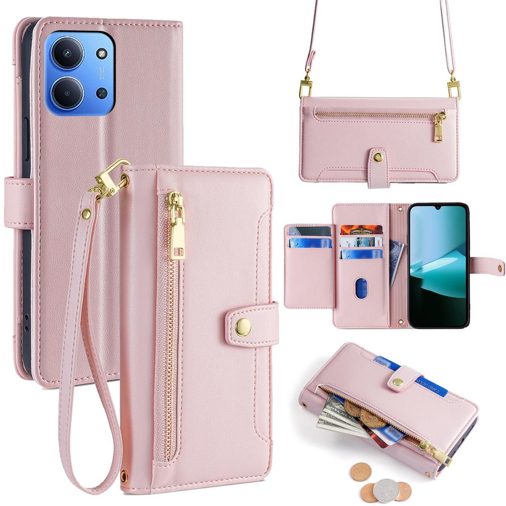 For Xiaomi Redmi 15C 4G (Global) (171mm)/Poco C85 4G (171mm) Leather Case Zipper Pocket Wallet Phone Cover with 2 Straps