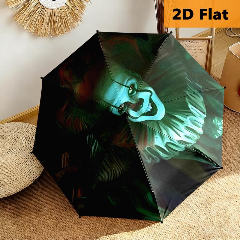 1pc horror movies Foldable Umbrella with Durable Iron Frame, 8-Rib Structure - Perfect for All Seasons Home and Travel Use, Multi-Functional Design