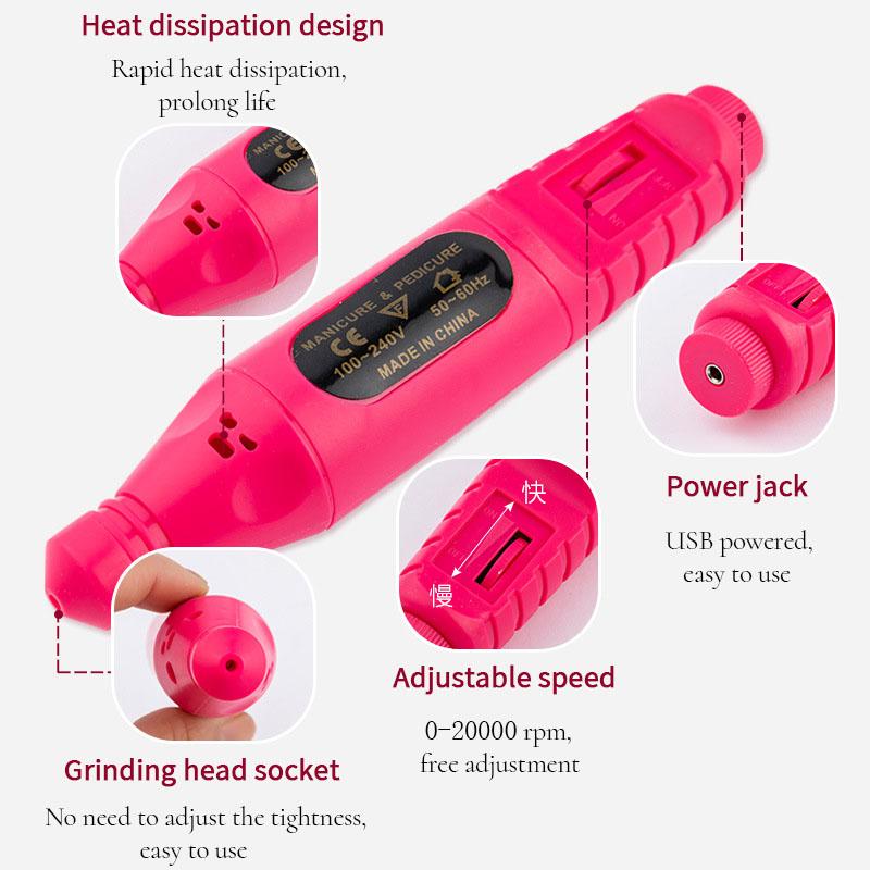 Портативная электрическая дрель для ногтей, набор фрез для маникюра, пилочки для ногтей, сверла, инструменты для снятия гель-лака