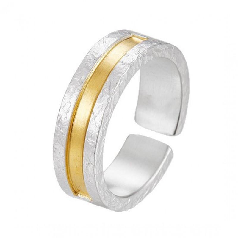 Adjustable Open Ring Men Women Sterling Enamel Geometric Design Minimalist Vintage Style