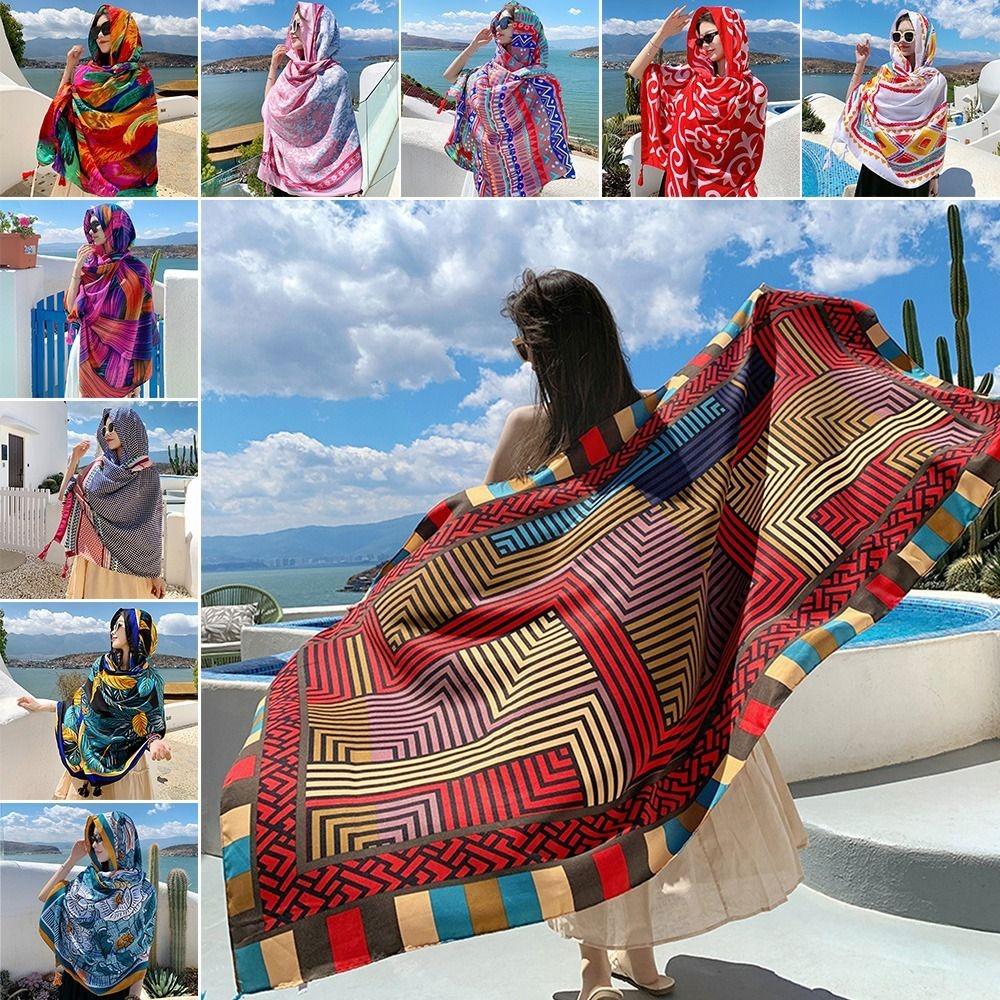 Тонкий шарф-обертка в стиле бохо, пустынные шарфы, дышащая пляжная шелковая шаль для женщин