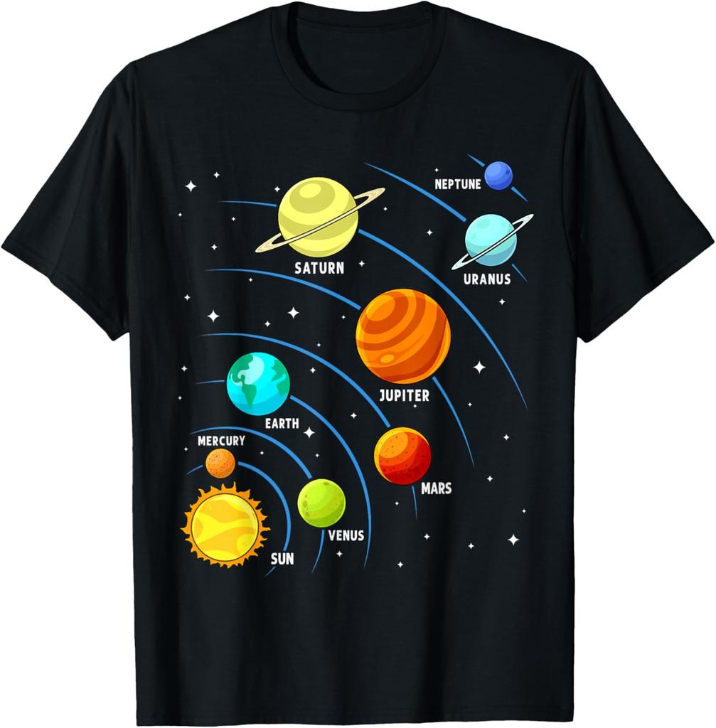 Solar System Colorful Space Planets Educational TShirt Unisex Unisex Short Sleeved Graphic T Shirts Crewneck Casual Funny Clothes