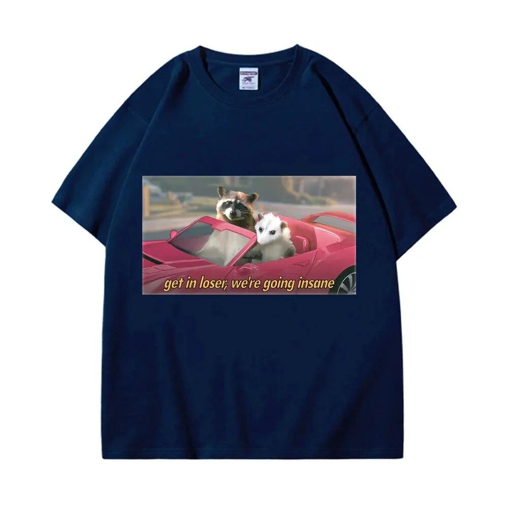 Повседневная футболка из 100% хлопка Get In Loser We're Going Insane, футболка с принтом енота и опоссума, женские футболки унисекс с короткими рукавами