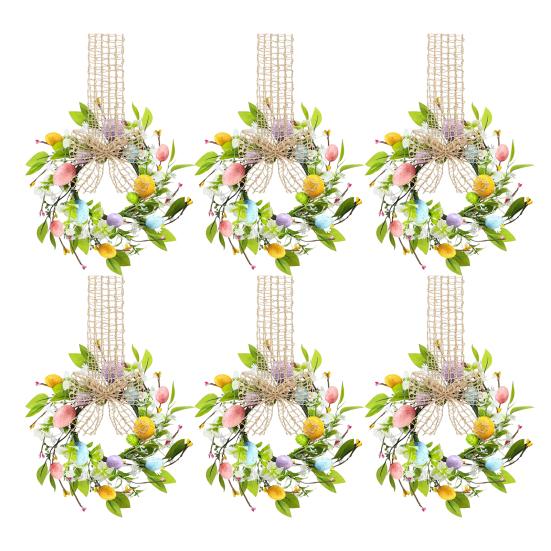 Маленький пасхальный венок-яйцо для входной двери Искусственный венок с разноцветными весенними яйцами Венок в стиле кантри для подвешивания на кухонный шкаф с лентой