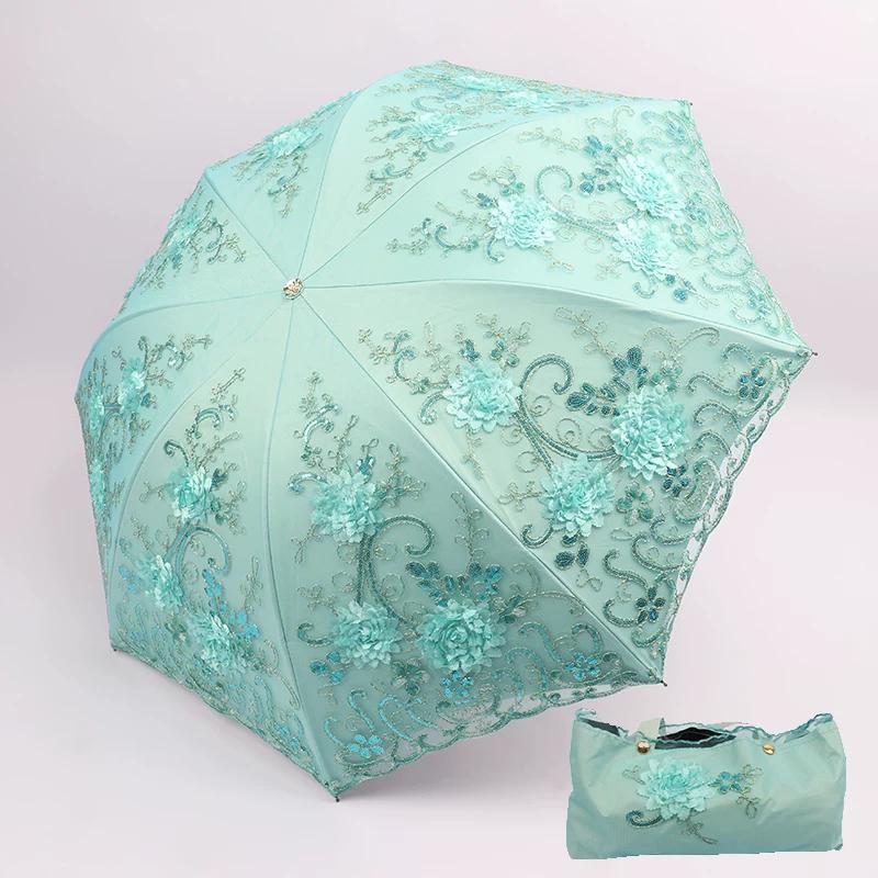 Embroidered Princess Vinyl Sunshade Umbrella with Lace Embroidery 70% off 80% off Folding Sun and Rain Umbrella for Women, Uv Protection