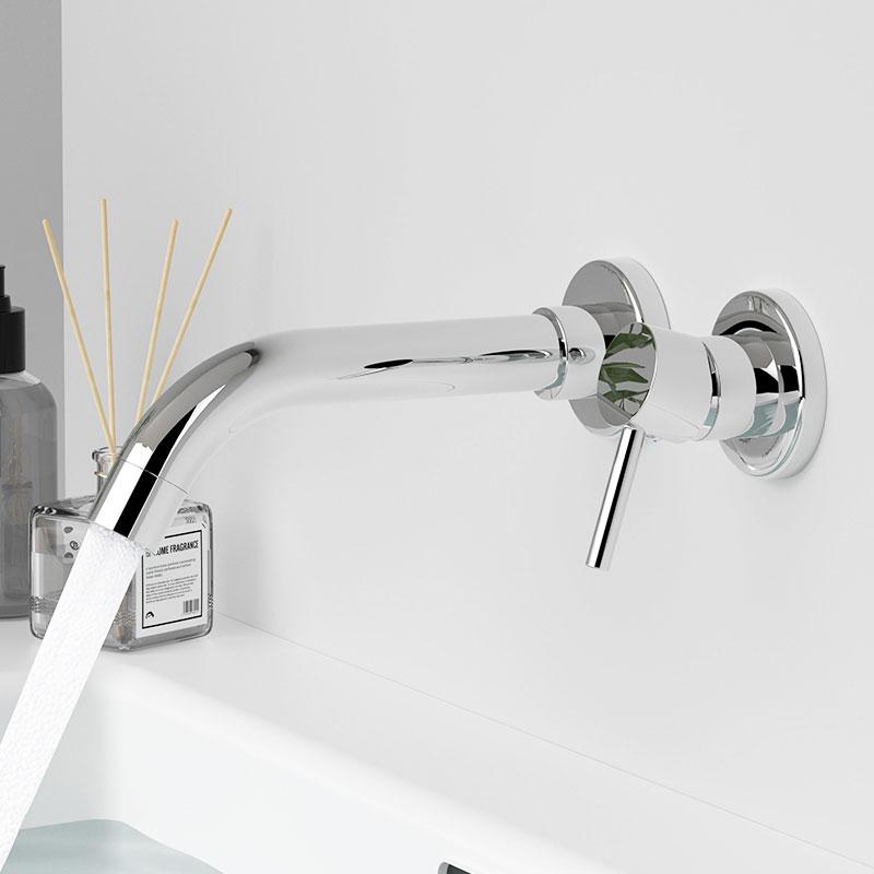 Смеситель для ванной комнаты, смеситель для раковины, раковина, матовый черный, горячая и холодная вода, настенный излив для ванны с современной ручкой-рычагом