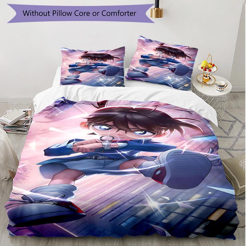 3pcs Duvet Cover Set (1*Duvet Cover + 2*Pillowcase, Without Core), Detective Conan Print Soft All‑Season Bedding Set, Home Bedroom Decor Gift