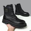 Extra Large Size 47 High Top Couple Big Yellow Boots European Station Cowhide Embossed Tooling Locomotive Boots British Thick-soled Martin Boots