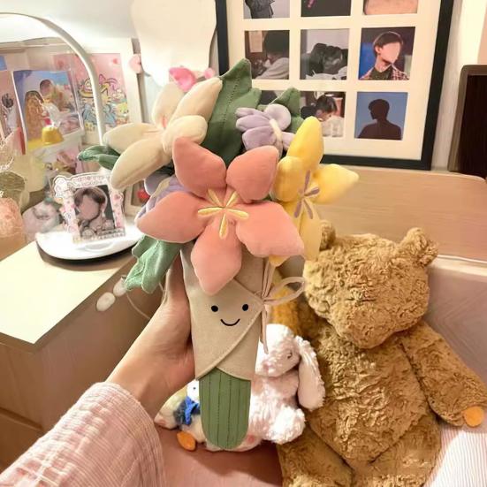 Милая плюшевая кукла-цветок, мягкая игрушка, мягкое растение, плюшевое милое улыбающееся лицо, которое можно обнимать и вручать цветку