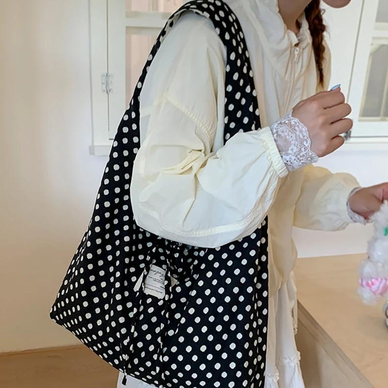 Women Casual Crossbody Bag Double Sided Polka Dots Large Capacity Lightweight Shoulder Dumpling Bag for Commuting Travel Sports