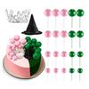 42 Pcs Witch Cake Topper Party Decoration Mini Pink Green Balloons Cupcake Topper Silver Crown Black Witch Hat Set for Witch Theme Birthday Party