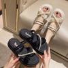 WTEMPO Pearl Sandals Fairy Style Dual Purpose and Thick Soles Heighten Mesh Flat Heels Comfortable Fashionable Casual and Versatile Slippers