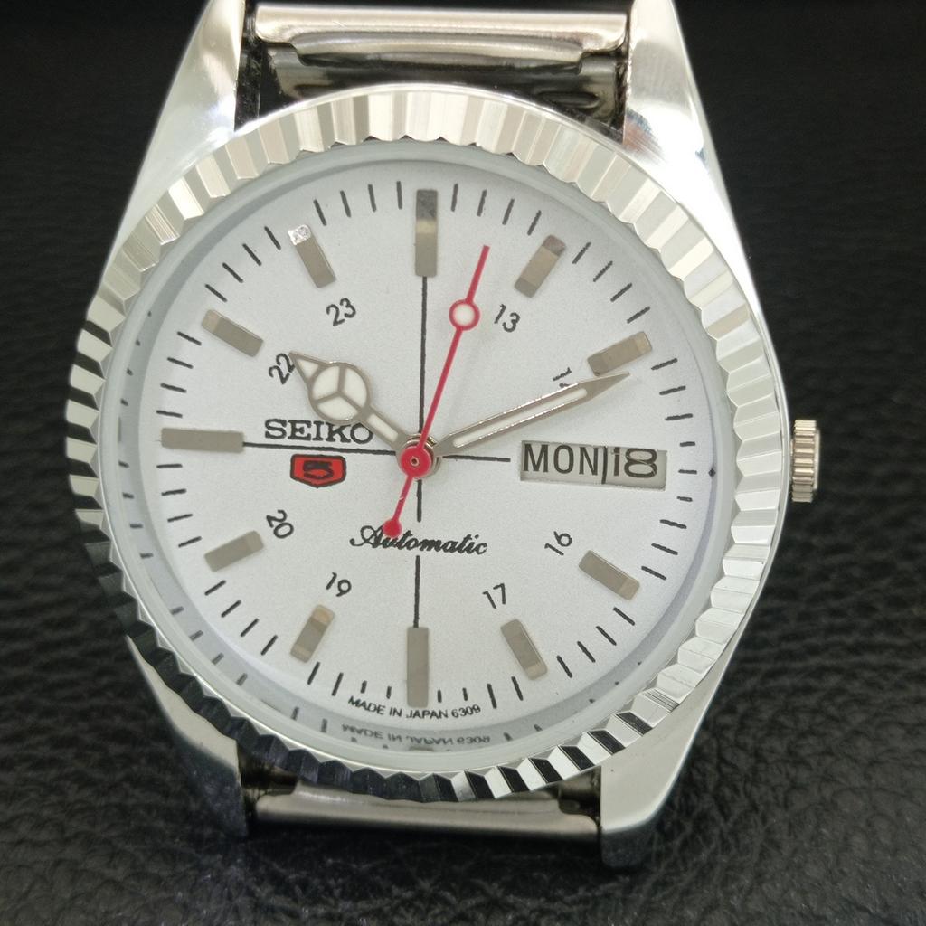 АВТОМАТИЧЕСКИЕ ВИНТАЖНЫЕ ВОССТАНОВЛЕННЫЕ SEIKO 5 6309A ЯПОНИЯ МУЖСКИЕ БЕЛЫЕ ЧАСЫ a442852-1