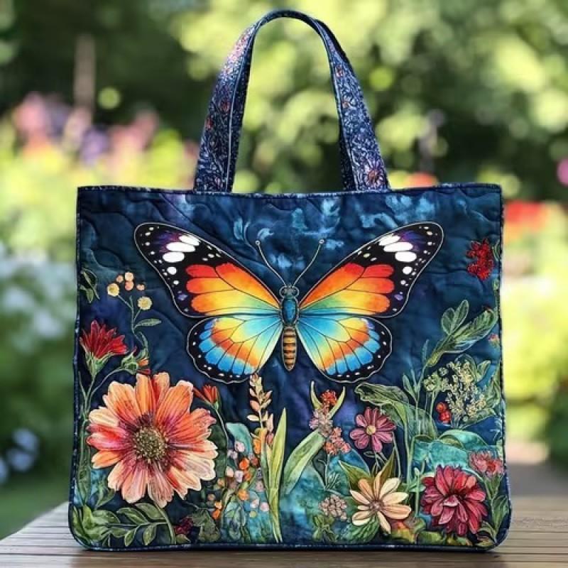 Bird Print Quilted Tote Bag - Fashion Shoulder Handbag Daily Use