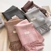 Soft Glutinous Solid Color Checked Scarf Women'S Season High-End Double-Sided Tassel Couple Scarf