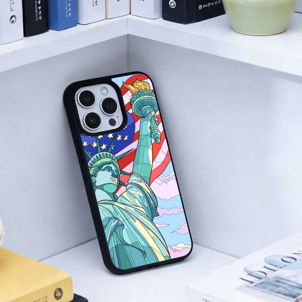 Чехол для телефона Статуя Свободы Флаг Америки США Для iPhone 14,16,15,13,17,12,Plus,Pro,Max Магнитный Для Magsafe Матовый Чехол