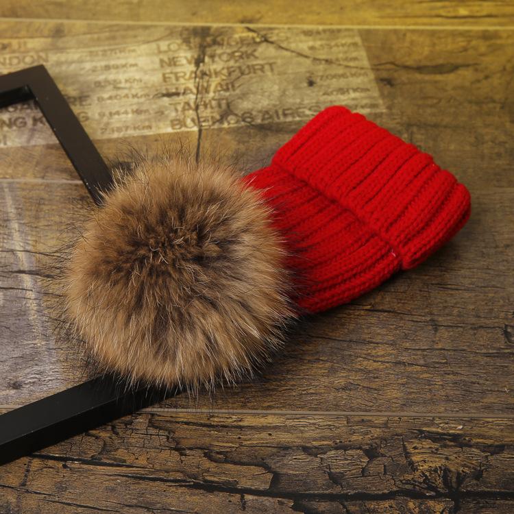 Factory Winter New Large Custom Hat Real Fur Knit Double Pom Pom Hat