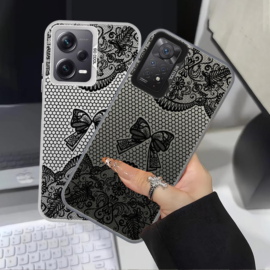 Дизайнерский Черный Кружевной Чехол для Xiaomi Redmi Note 9 10 K60 12C A5 10C 13C 9C 9T 14C A1 A2 Plus Задняя Крышка Телефона