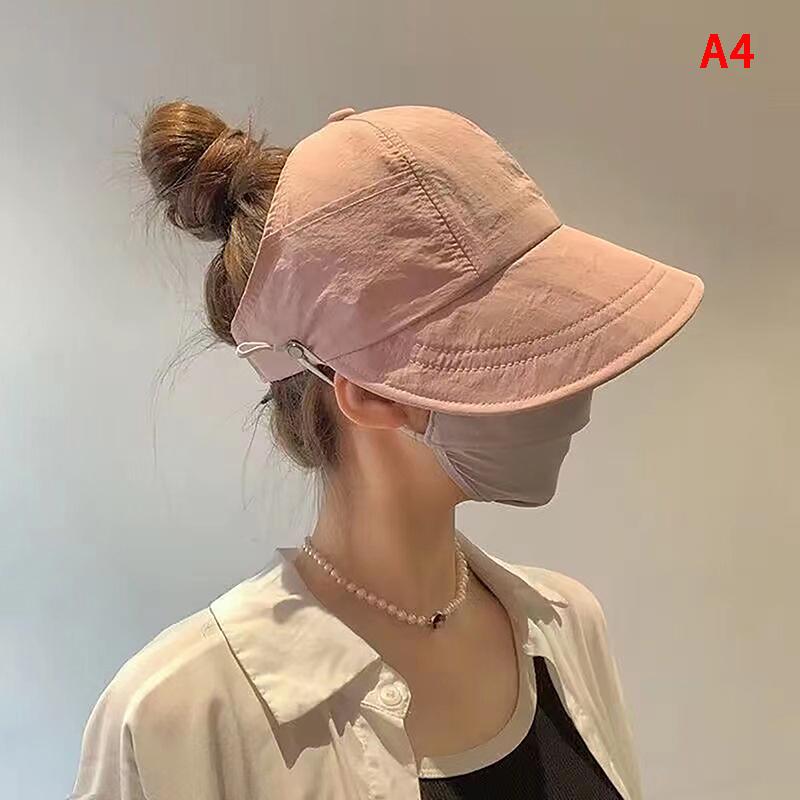 Foldable Wide Brim Ponytail Sun Hat Drawstring Adjustable Cap For Women Beach Hat Summer Quick-Dry Visor Fisherman Cap
