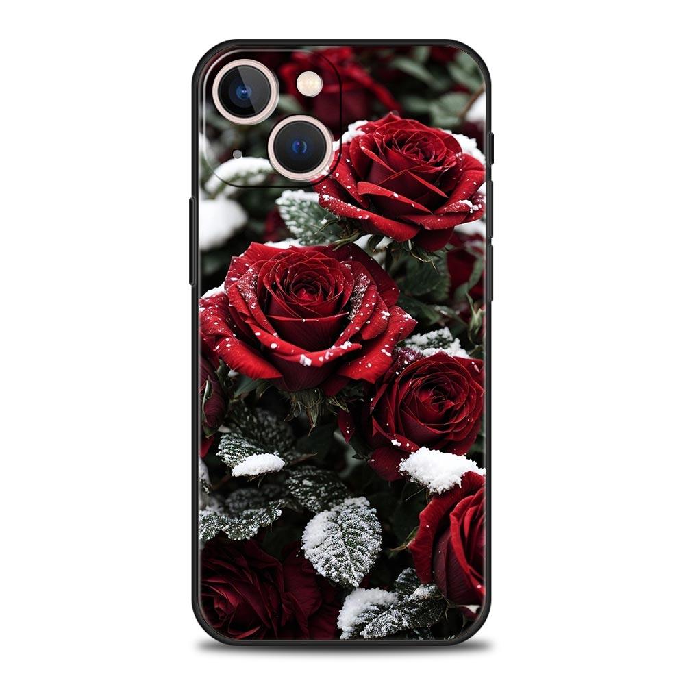 Роскошный Чехол Для Телефона Apple iPhone 11 15 14 Pro MAX 12 13 7 8 Plus X XR XS MAX SE Черный Чехол Funda Красивые Красные Розы